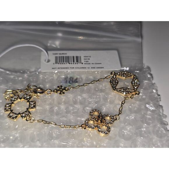 Tory Burch Kira Clover Pavé Bracelet - Tory Gold Tone-Adjustable NWT - Picture 2 of 9